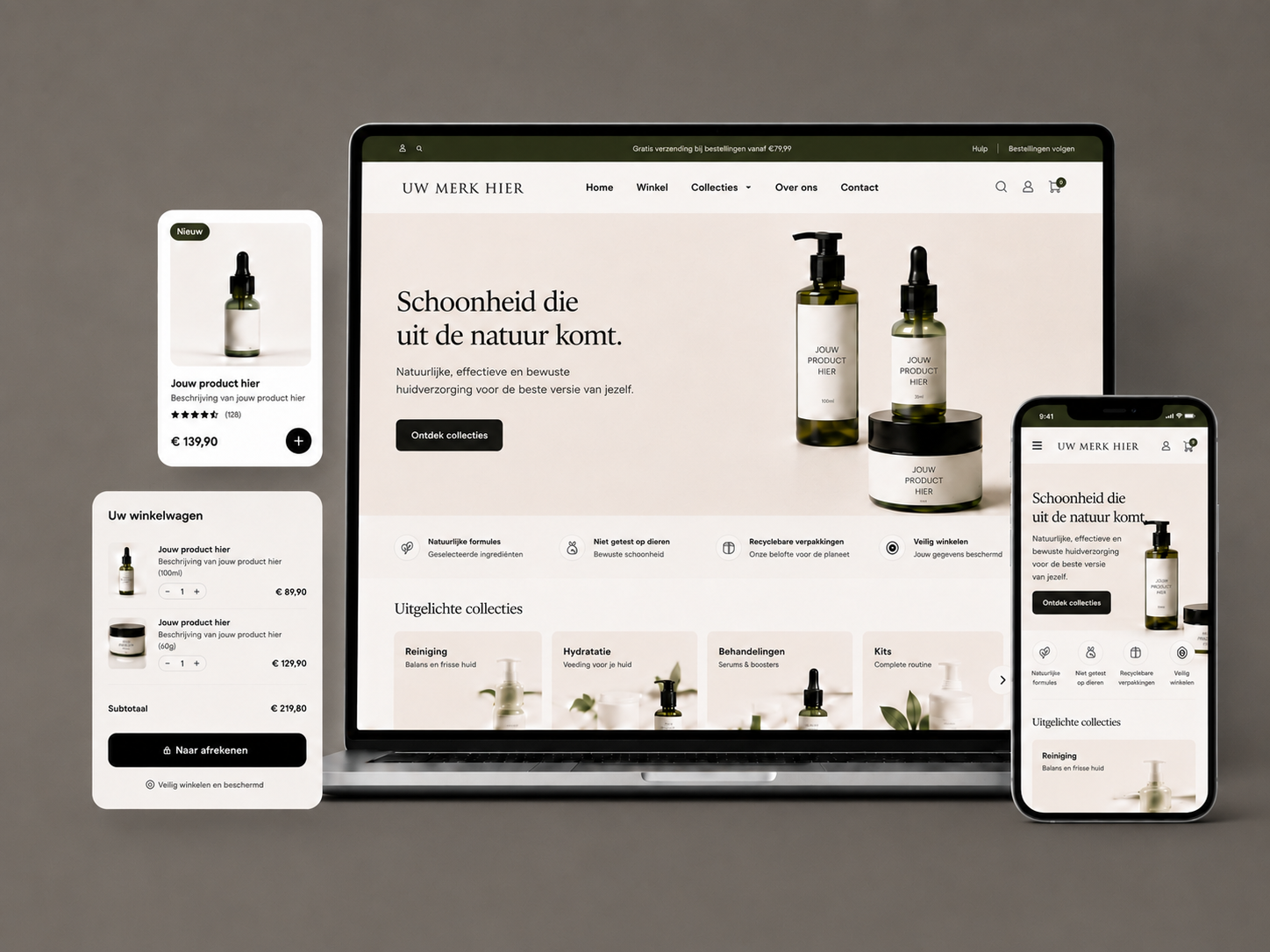 Voorbeeld van een responsieve Shopify-winkel op desktop en mobiel